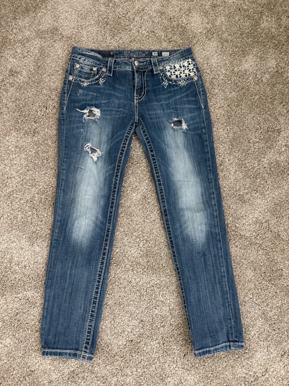 Miss Me Dark Blue Skinny Jeans with Studded Pocket
